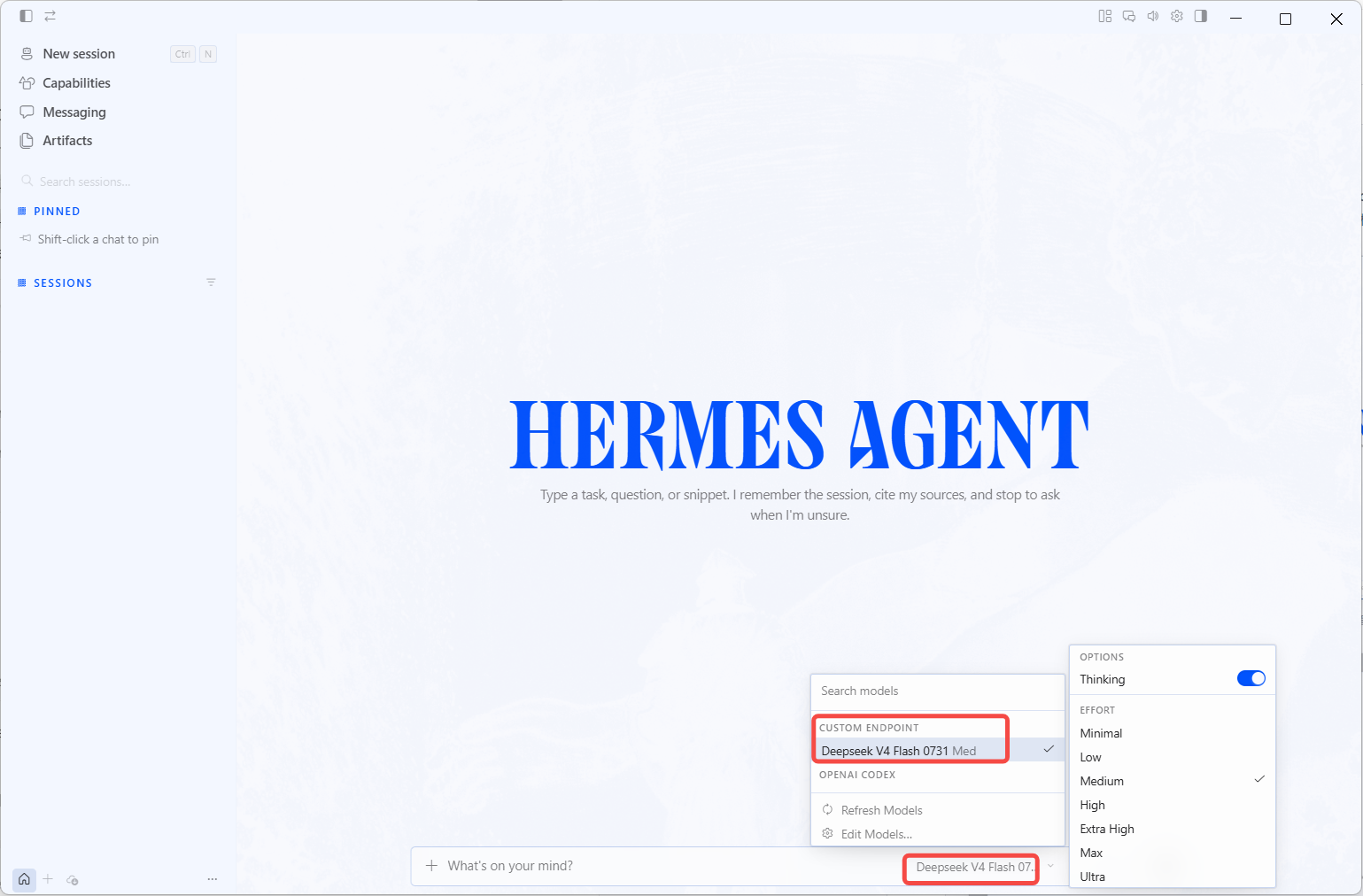 Hermes Desktop 中选择 EcoToken 模型